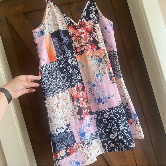SHEIN Women’s Pink & Blue Patchwork Floral Mini Dress Size Medium - Picture 1 of 4
